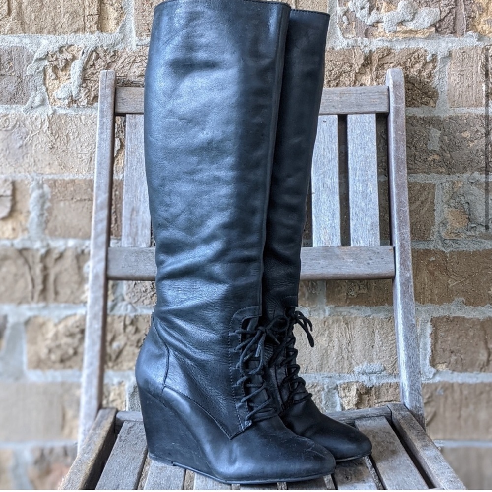 Steve Madden LUXE Wedge leather lace up boots